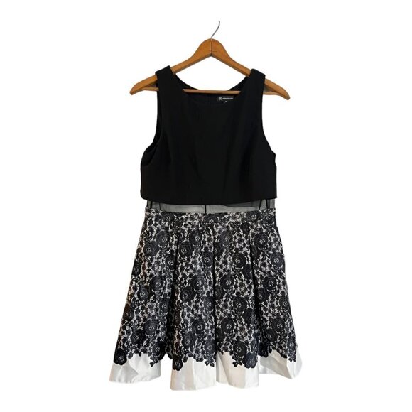 INC International Concepts Plus Size 16 Dress Mesh Inset Fit & Flare Black - Picture 1 of 5